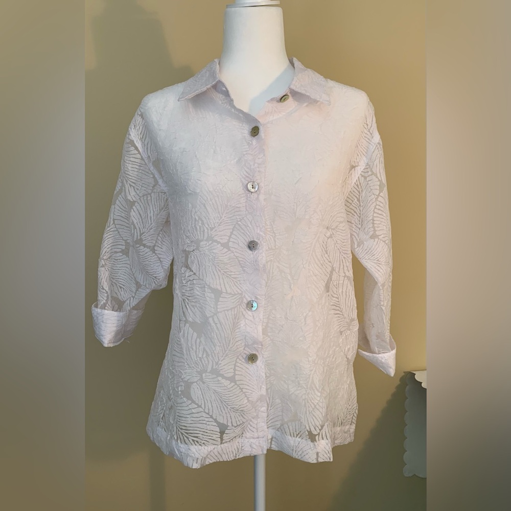 EUC/NWOT Top: Lacy Banana-Leaf, Vintage, Boxy 90s, Tunic Length